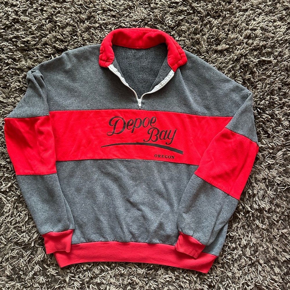 Vintage Depoe Bay, Oregon 1/4 Zip Pullover Sweatshirt Oregon Coast  PNW **XL**